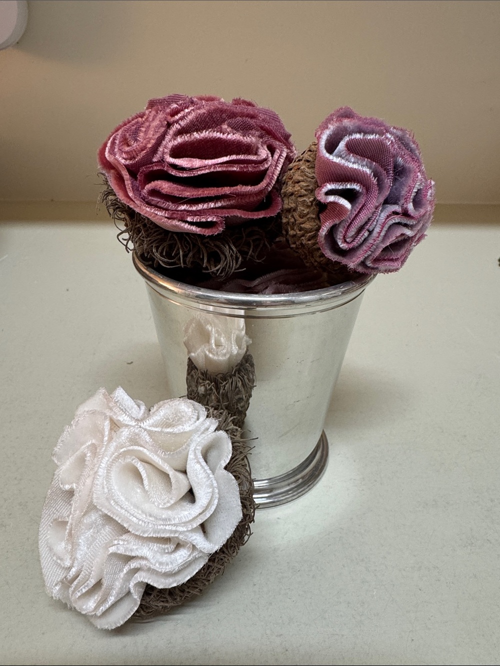 Mint Julip cup with velvet flowers